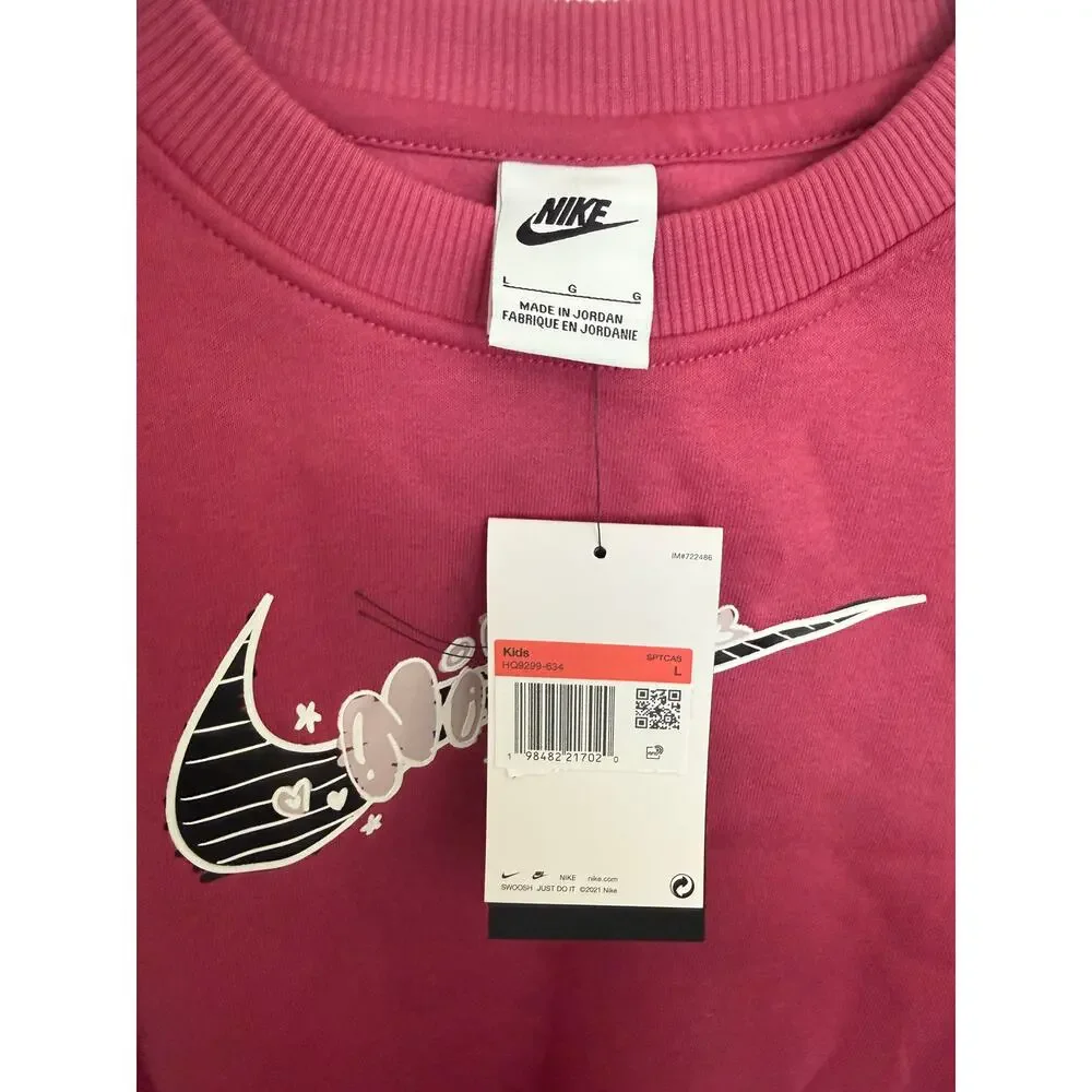 Nike Pink Fleece Oversized Crewneck Sweatshirt Large Kids Loungewear Casual